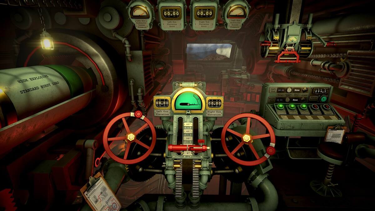 IRON NEST: the turret's brass control panel with valves and dials