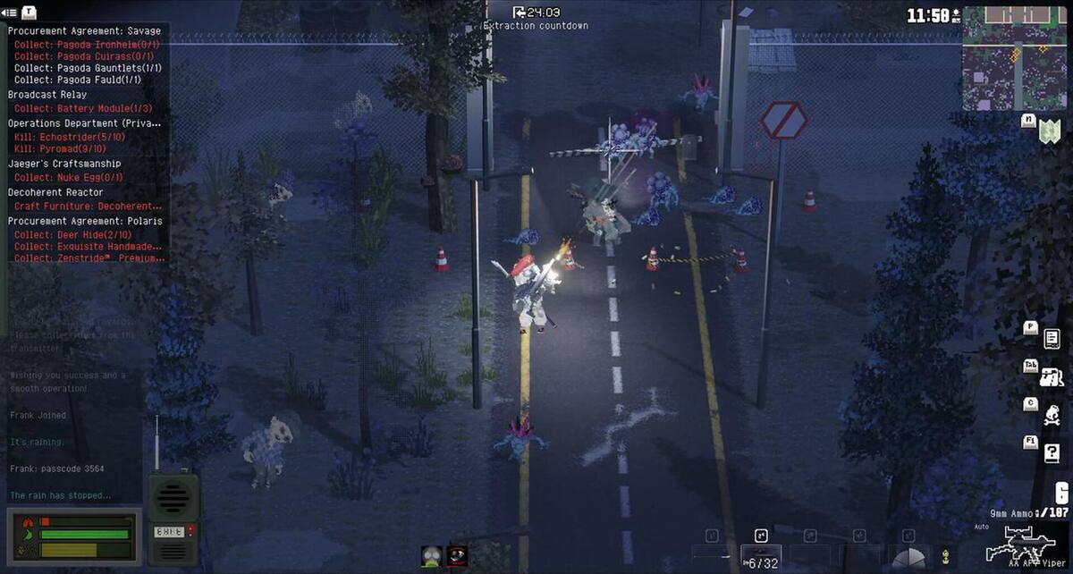 No Such Place: a top-down night scene of a squad fighting on a wooded road