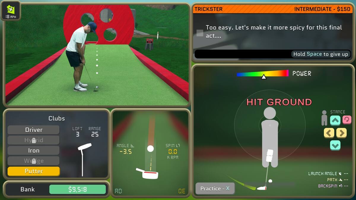 Normal Golf Game: a swing interface with club selection, power meter and stance readout