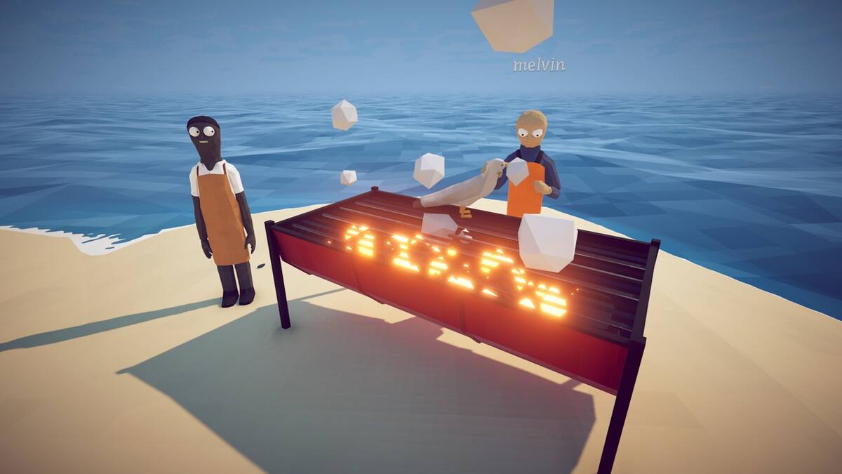 How to Fish: players cook their catch on a beach grill